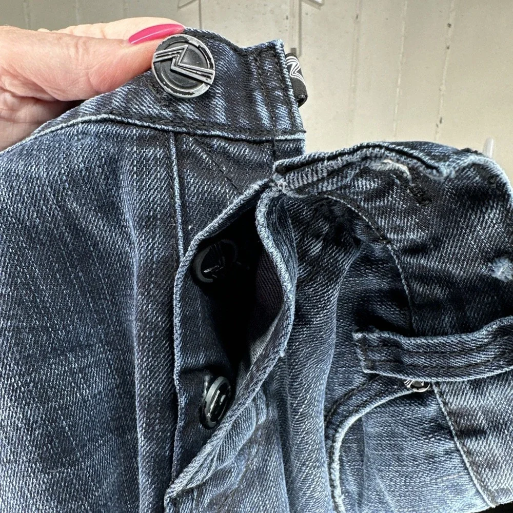 Rock‎ & Republic Men 36x32 Blue Distressed Flare Bootcut Jeans Grunge Button Fly